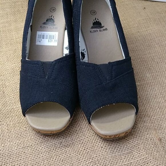 Aloha Island 10m Cork Heels, Black Material - Picture 3 of 7